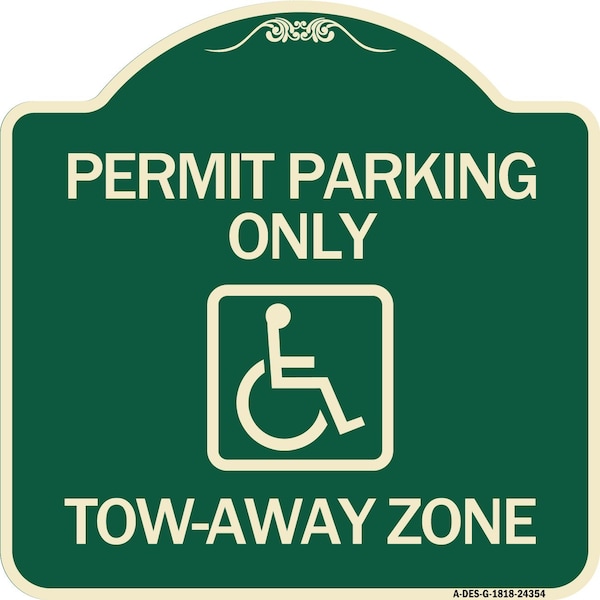 Accessible Permit Parking Tow-Away Zone W/ Heavy-Gauge Aluminum Sign, 18" x 18", G-1818-24354